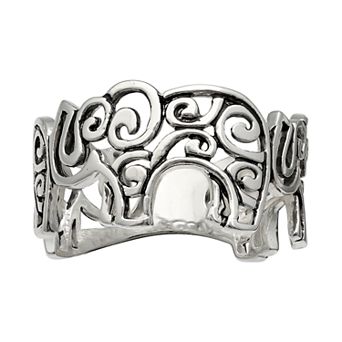 PRIMROSE Sterling Silver Polished Oxidized Elephant Band Ring