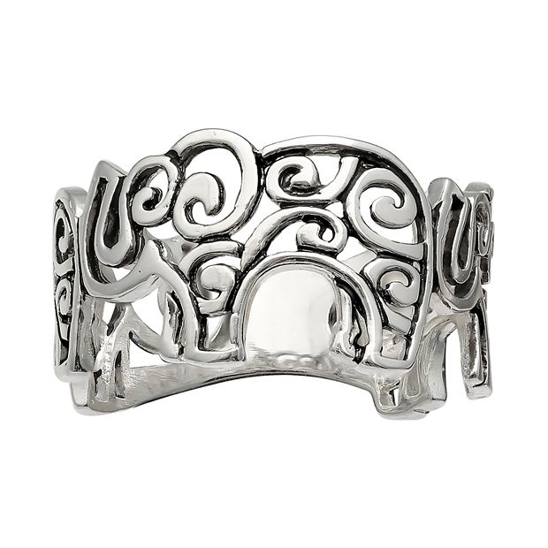 Womens PRIMROSE Primrose sterling silver polished oxidize elephant band ring Size 9