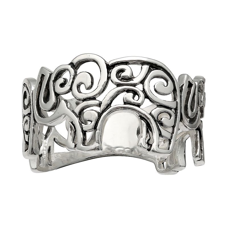 Primrose Sterling Silver Elephant Band Ring, Womens, Size: 7, Grey