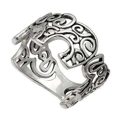 PRIMROSE sterling silver polished oxidize elephant band ring