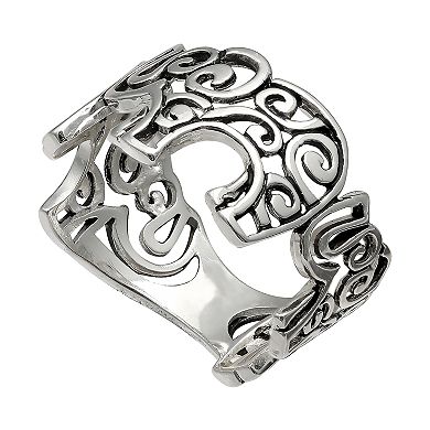 Womens PRIMROSE Primrose sterling silver polished oxidize elephant band ring, Size 9.