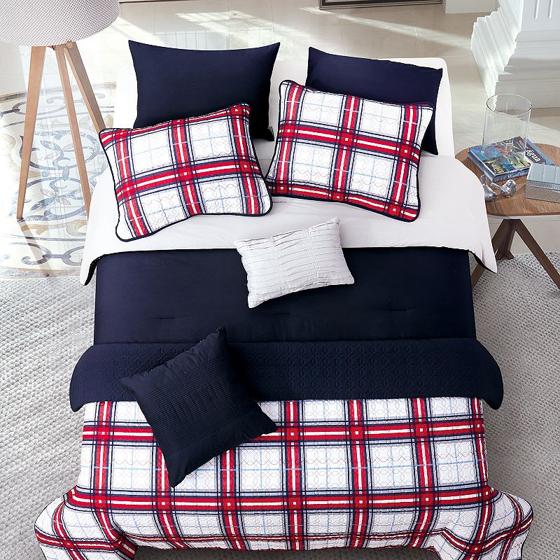 Riverbrook Home Red Plaid Comforter & Coverlet Set, Full/Queen