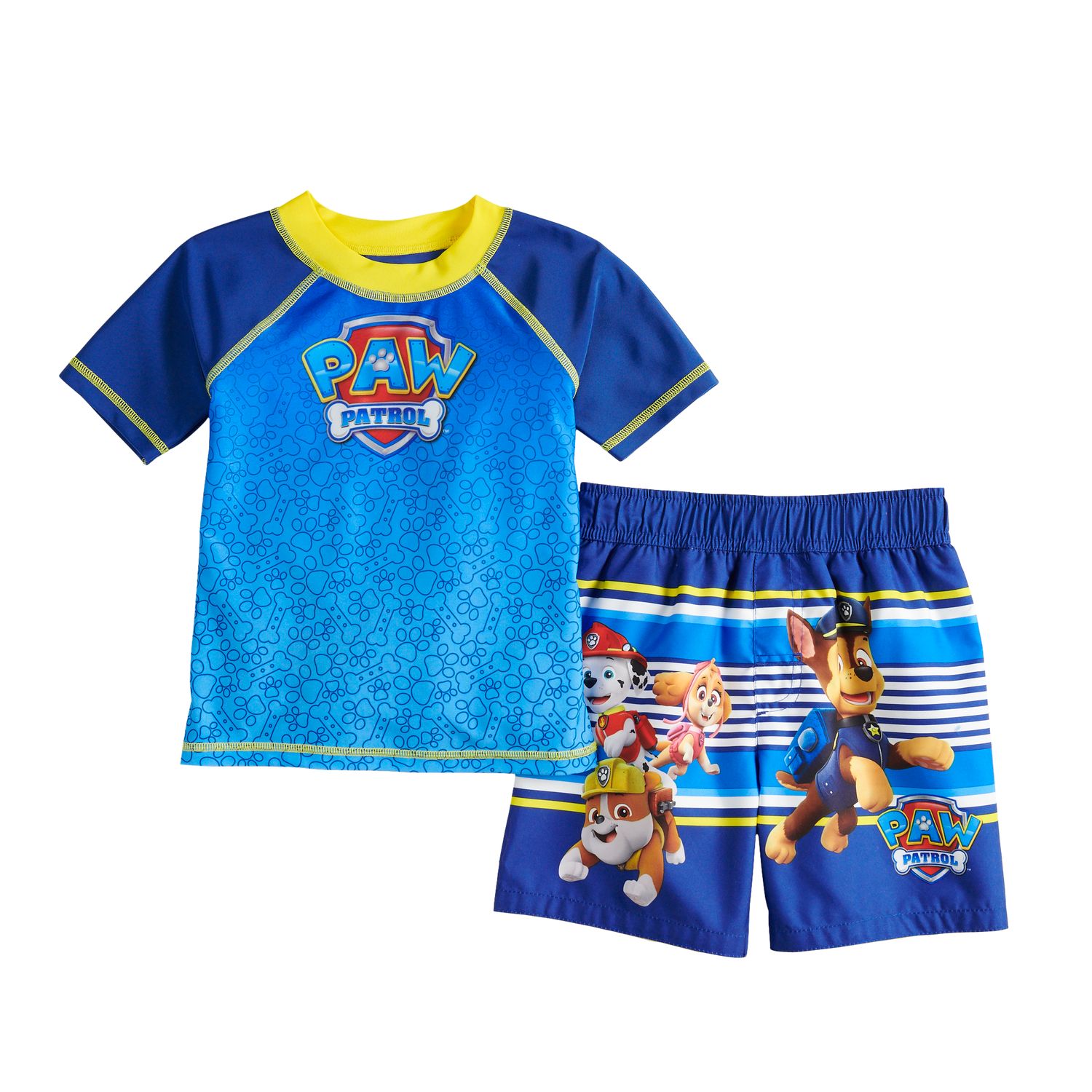 paw patrol swim trunks and rash guard