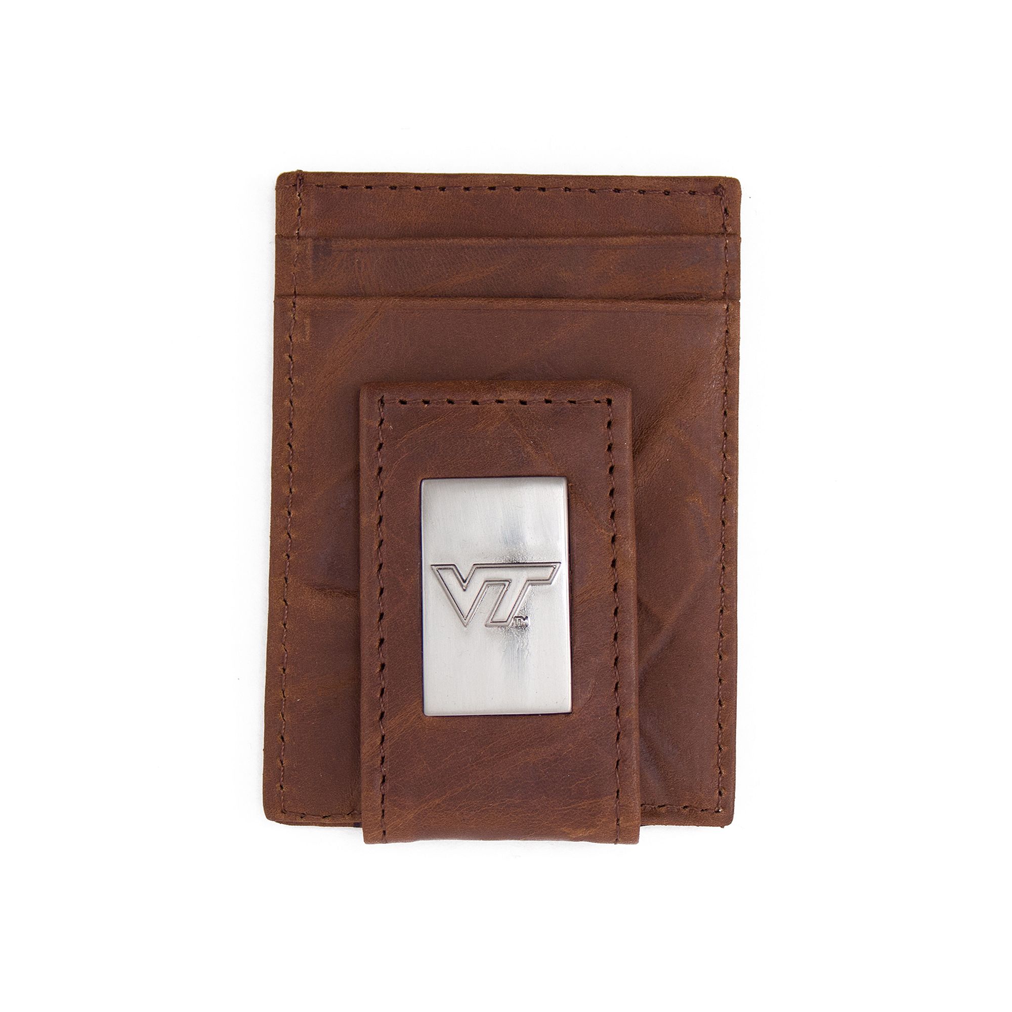 Mens Virginia Tech Hokies Front-Pocket Wallet Money Clip, Brown