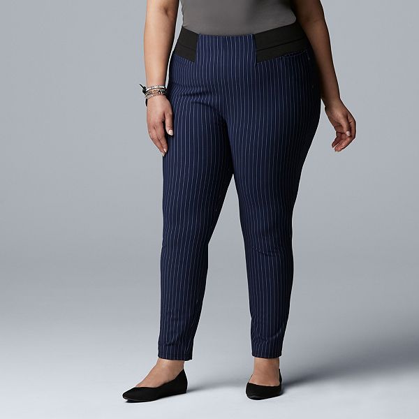 Plus Size Simply Vera Vera Wang Pinstripe High Waist Leggings