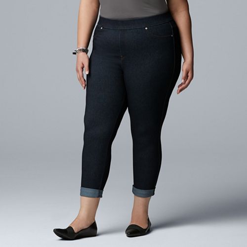 Plus Size Simply Vera Vera Wang Denim Cuffed Capri & Skimmer Pants