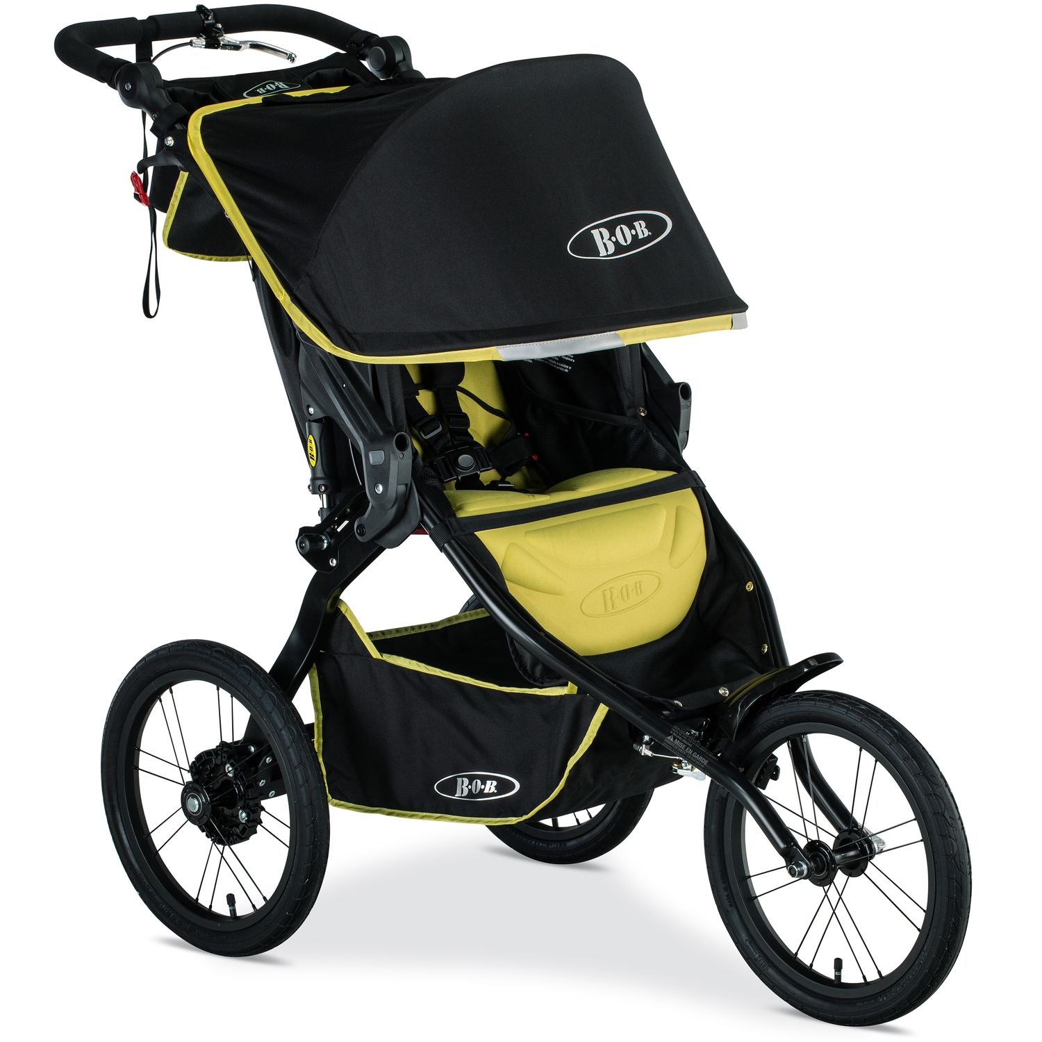 yellow jogging stroller