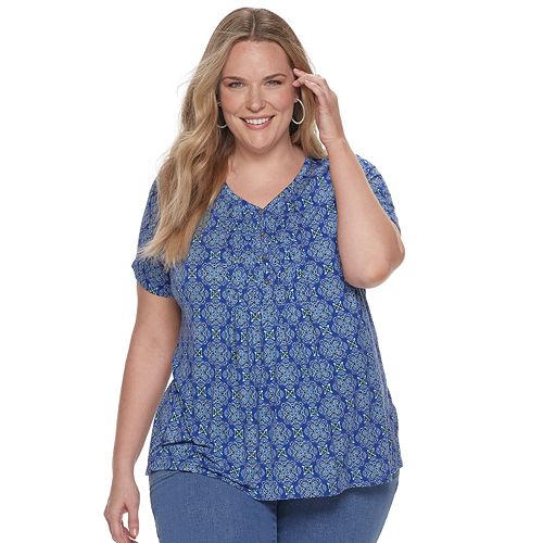 Plus Size Croft & Barrow® Short Sleeve Smocked Top