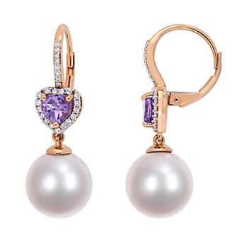 Stella Grace 10k Rose Gold Freshwater Cultured Pearl & Amethyst Drop Earrings