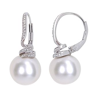 Stella Grace Sterling Silver Diamond Accent & Freshwater Cultured Pearl Drop Earrings