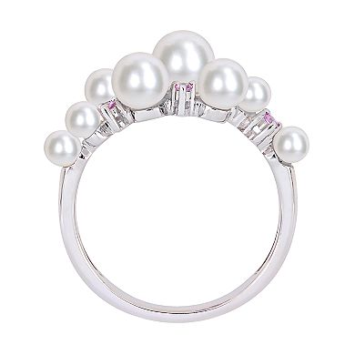 Stella Grace 10k White Gold Pink Sapphire & Freshwater Cultured Pearl Cluster Ring