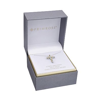 PRIMROSE Sterling Silver Cubic Zirconia Twisted Cross Pendant Necklace