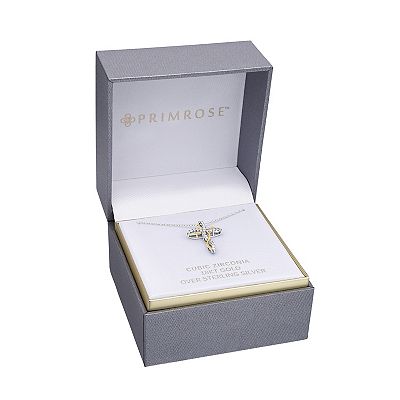 PRIMROSE Sterling Silver Cubic Zirconia Twisted Cross