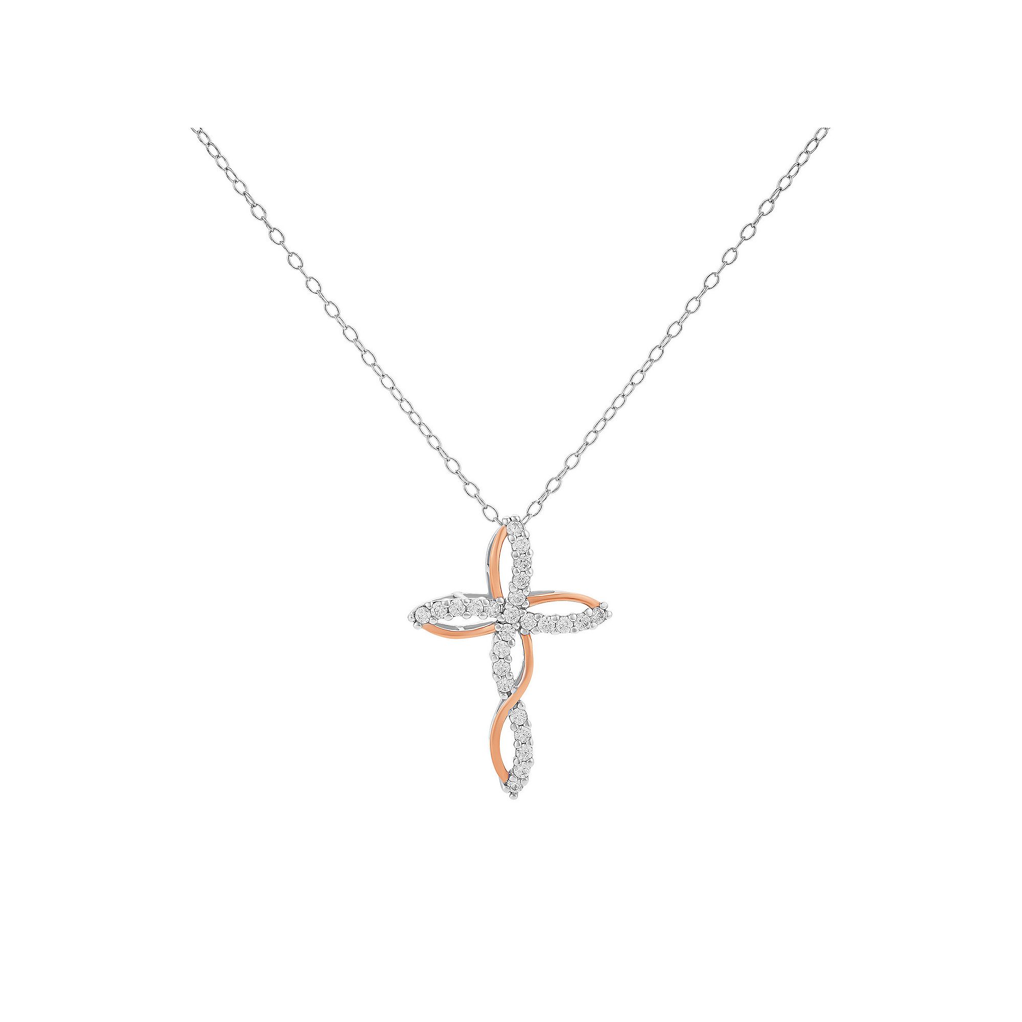 PRIMROSE Sterling Silver Cubic Zirconia Twisted Cross Pendant Necklace, Wo