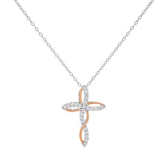 PRIMROSE Sterling Silver Cubic Zirconia Twisted Cross Pendant Necklace