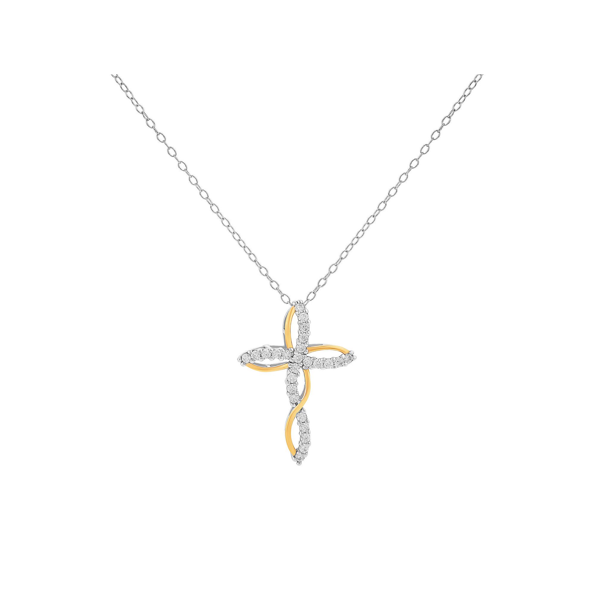 PRIMROSE Sterling Silver Cubic Zirconia Twisted Cross Pendant Necklace, Wo