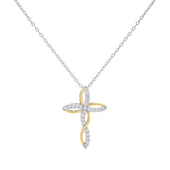PRIMROSE Sterling Silver Cubic Zirconia Twisted Cross Pendant Necklace