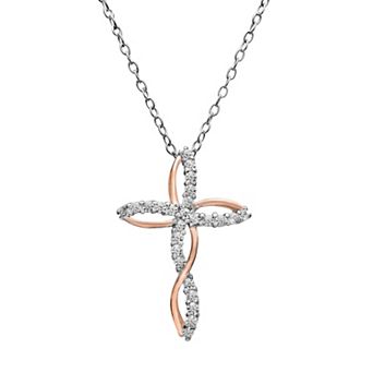 PRIMROSE Sterling Silver Cubic Zirconia Twisted Cross Pendant Necklace