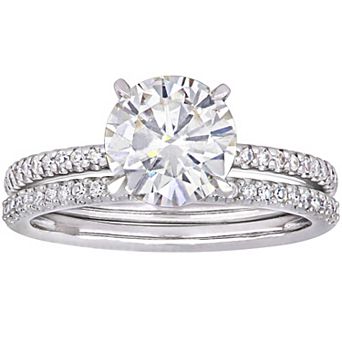 Stella Grace 14k White Gold 1/4 Carat T.W. Diamond & Created Moissanite Engagement Ring Set