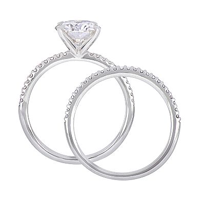 Stella Grace 14k White Gold 1/4 Carat T.W. Diamond & Created Moissanite Engagement Ring Set