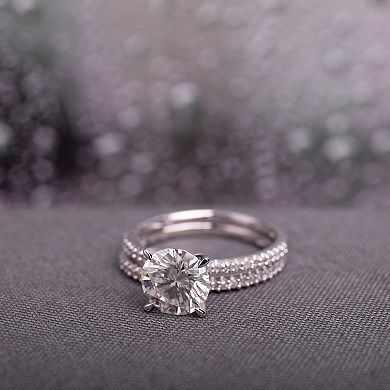 Stella Grace 14k White Gold 1/4 Carat T.W. Diamond & Created Moissanite Engagement Ring Set