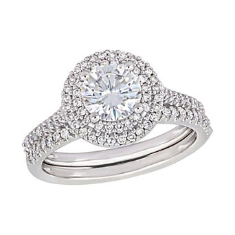 Stella Grace 14k White Gold 1/2 Carat T.W. Diamond & Lab-Created Moissanite Engagement Ring Set