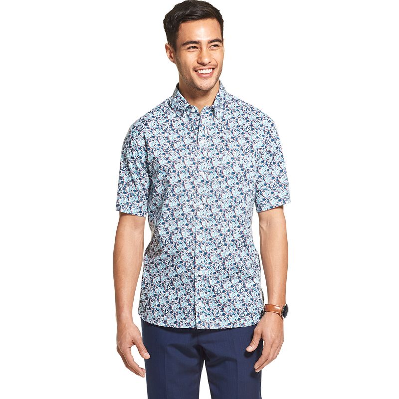 UPC 767672663093 product image for Men's Van Heusen Never Tuck Slim Fit Patterned Short-Sleeve Shirt, Size: XL, Blu | upcitemdb.com