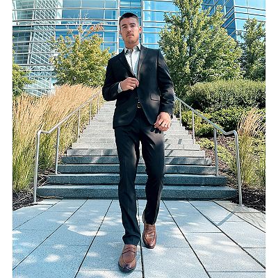 slim fit dress slacks Perry Ellis Men's Slim Fit Tuxedo Dress Shirt in Bright White, Size 14.5, Cotton/Elastane, Solid