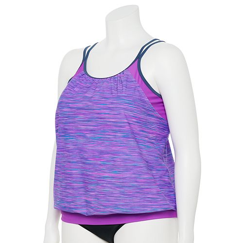 A blouson tankini top offers coverage.