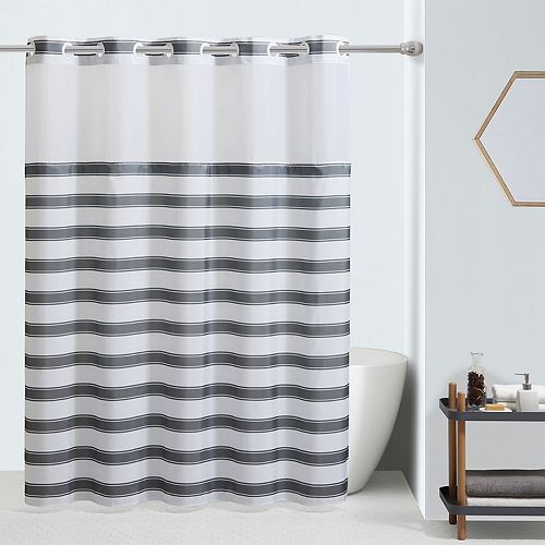 Hookless Farm House Stripe Shower Curtain and Liner