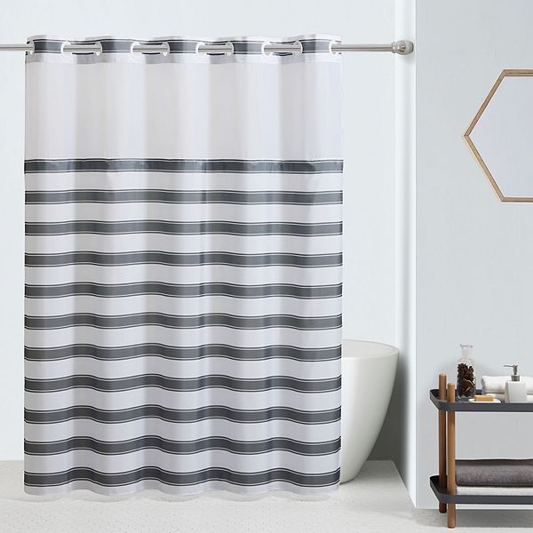 Hookless Farm House Stripe Shower Curtain and Liner
