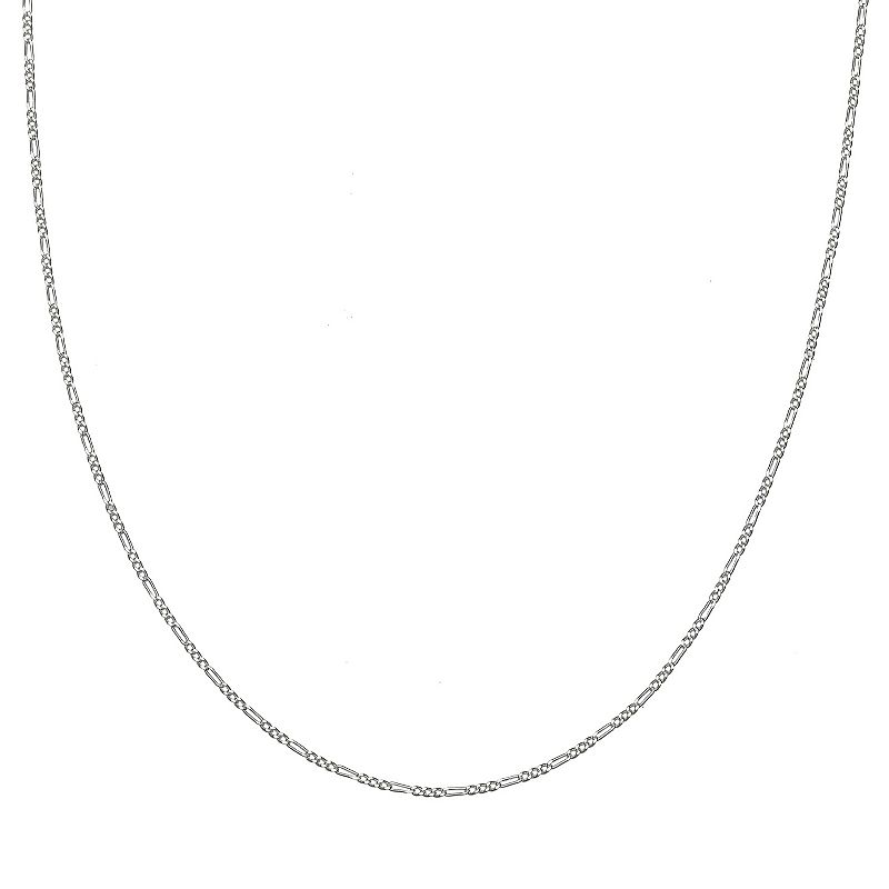 PRIMROSE Sterling Silver Figaro Chain Necklace, Womens, Size: 18, Grey