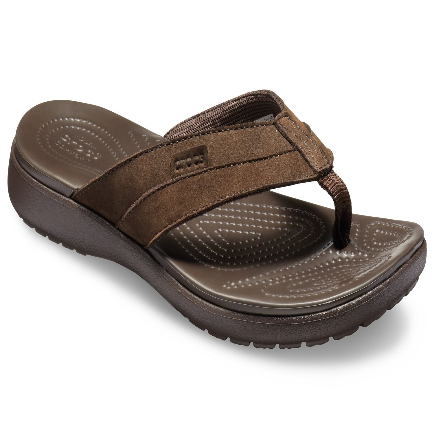 crocs leather flip flops