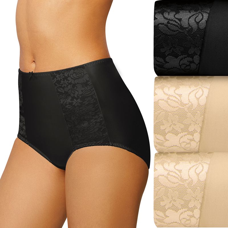 Womens Bali 3-pack Double Support Brief Panty Set DFDBB3, Size: 8, Black