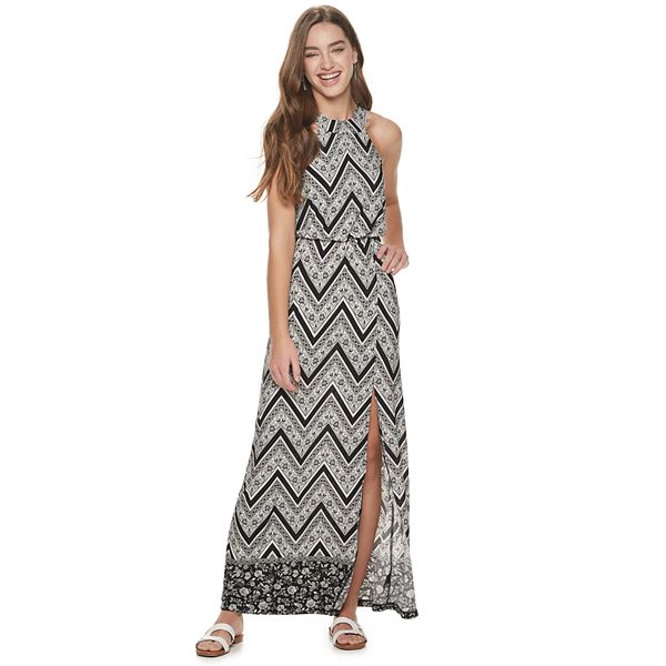 Juniors' Three Pink Hearts High-Neck Maxi Dress