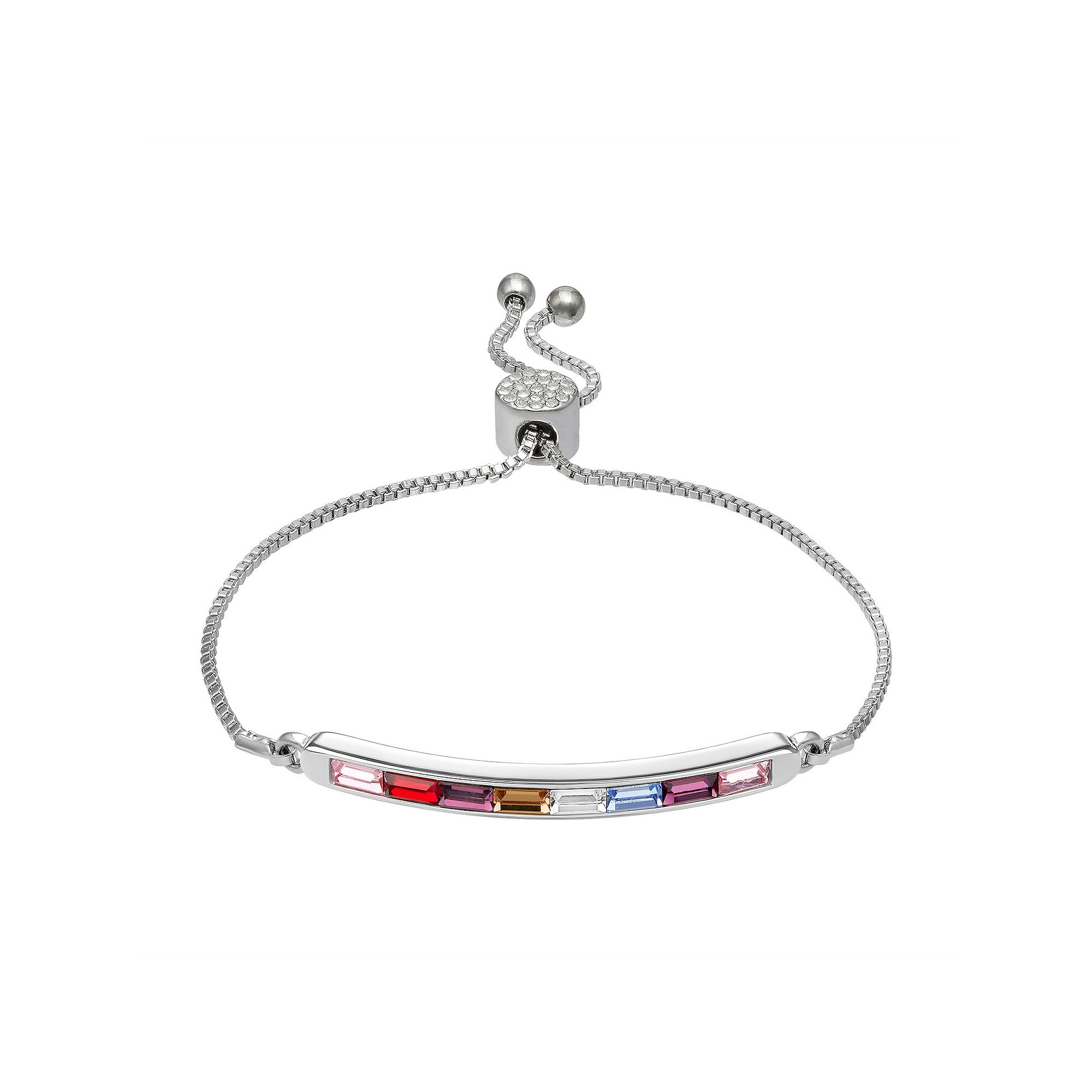 Brilliance Rainbow Crystal Bar Bracelet, Womens, Size: 7/8, Silver Tone