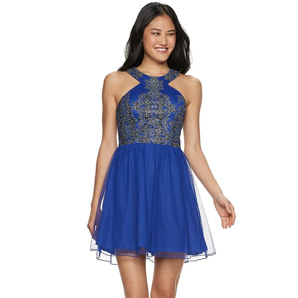 Juniors' Speechless Caviar Detail Mesh Skater Dress