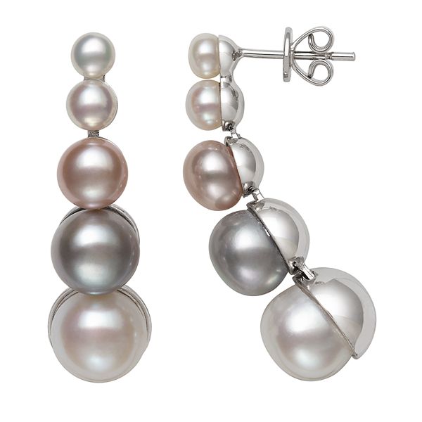 Sterling Silver Freshwater Cultured Pearl Graduated Drop Earrings