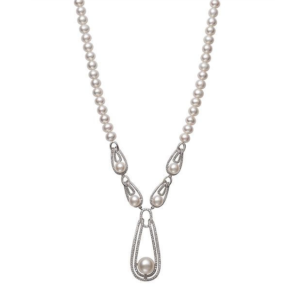 Sterling Silver Freshwater Cultured Pearl & Cubic Zirconia Y Necklace