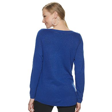 Women's Apt. 9 Lurex Shirttail Hem Pullover Sweater