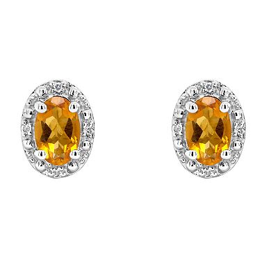 Celebration Gems Sterling Silver Oval Genuine Citrine Diamond Accent Stud Earrings