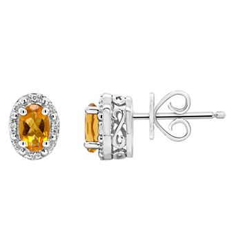 Celebration Gems Sterling Silver Oval Genuine Citrine Diamond Accent Stud Earrings