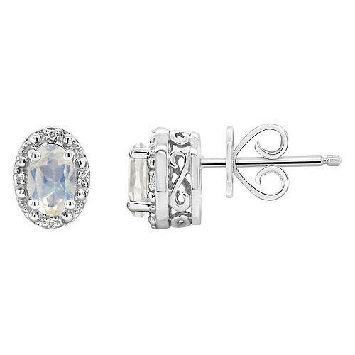 Sterling Silver Oval Genuine Citrine Diamond Accent Stud Earrings