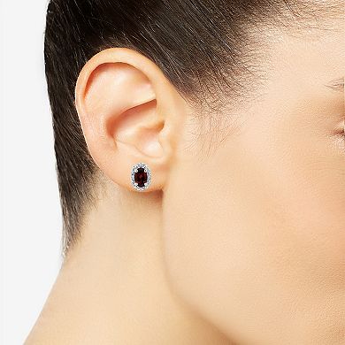 Celebration Gems Sterling Silver Oval Genuine Garnet Diamond Accent Stud Earrings