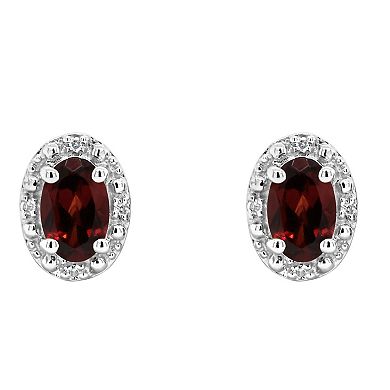 Celebration Gems Sterling Silver Oval Genuine Garnet Diamond Accent Stud Earrings