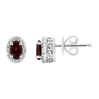 Celebration Gems Sterling Silver Oval Genuine Garnet Diamond Accent Stud Earrings
