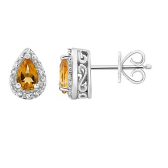 Celebration Gems Sterling Silver Pear Shaped Genuine Amethyst Diamond Accent Stud Earrings