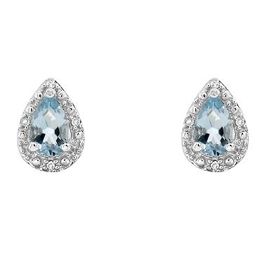 Celebration Gems Sterling Silver Pear Shaped Genuine Aquamarine Diamond Accent Stud Earrings