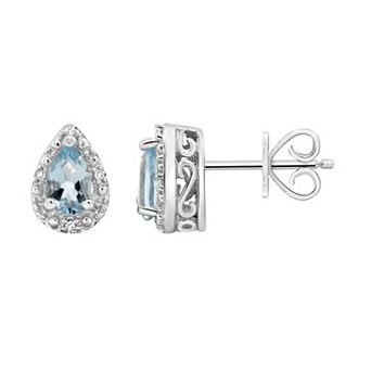 Celebration Gems Sterling Silver Pear Shaped Genuine Aquamarine Diamond Accent Stud Earrings