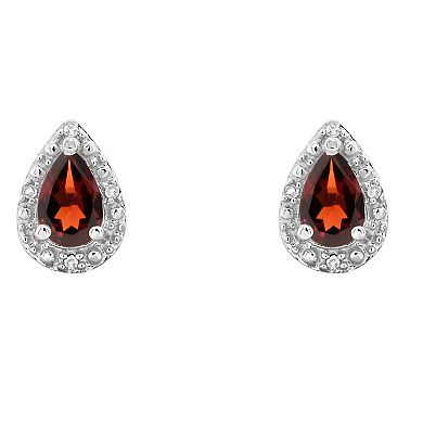 Celebration Gems Sterling Silver Pear Shaped Genuine Garnet Diamond Accent Stud Earrings